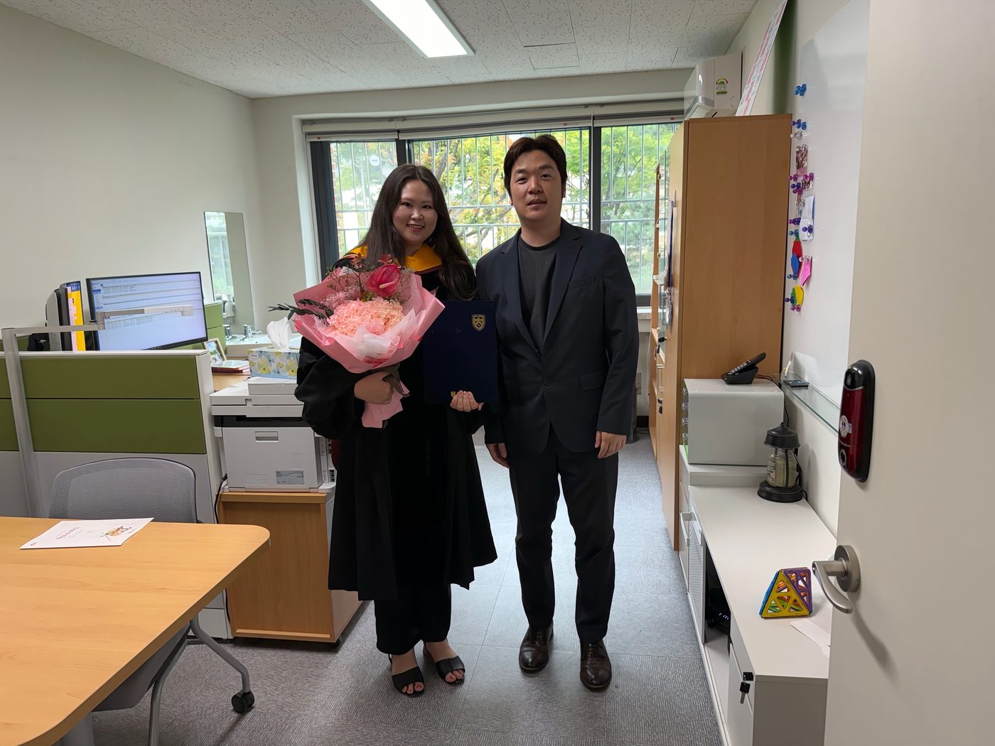 Flowers and congratulations in the department.